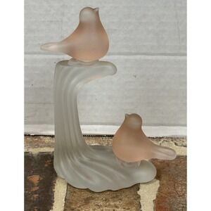 Vtg Frosted Pink Satin Glass Love Birds Doves Crowning Touch Hallmark Figurine